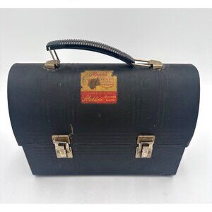 Vintage Aladdin Black Metal Dome Lunchbox Handle & Clasps Retro Distressed USA